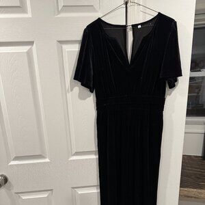 Black Velvet Flutter Sleeve Wide Leg Jumpsuit